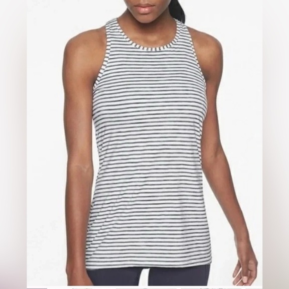 Athleta Tops - Athleta grey and white striped High Neck Heather Stripe Chi Tank​​